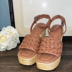 Marc Fisher Women's Godina Espadrille Square Toe Woven Wedge Sandals NWOB sz 10M
